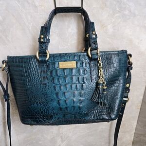 Brahmin Teal Crocodile Embossed Leather Tote